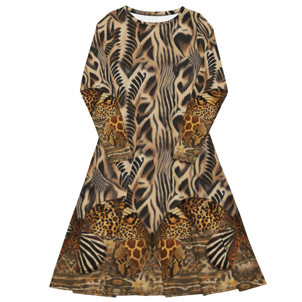 All-over print long sleeve midi dress 314B3