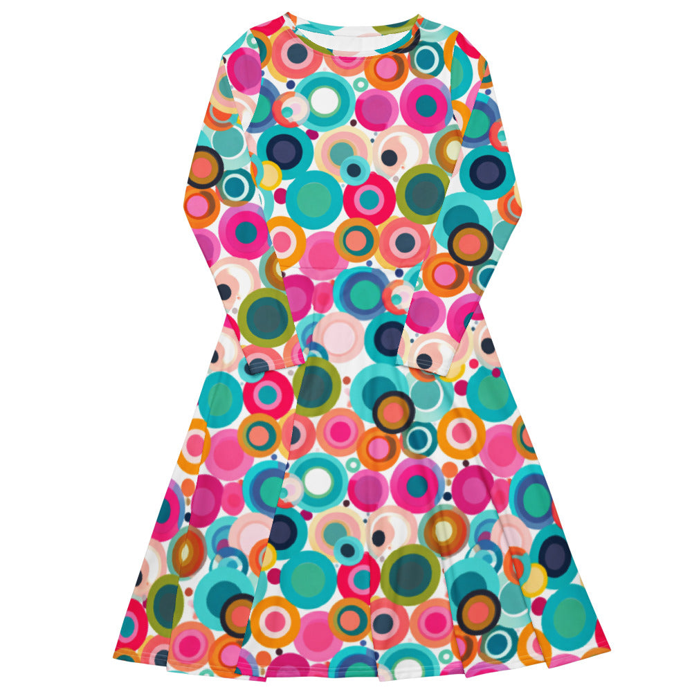 All-over print long sleeve midi dress 316A