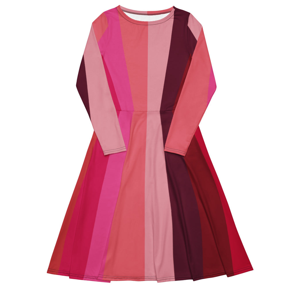 All-over print long sleeve midi dress 318B