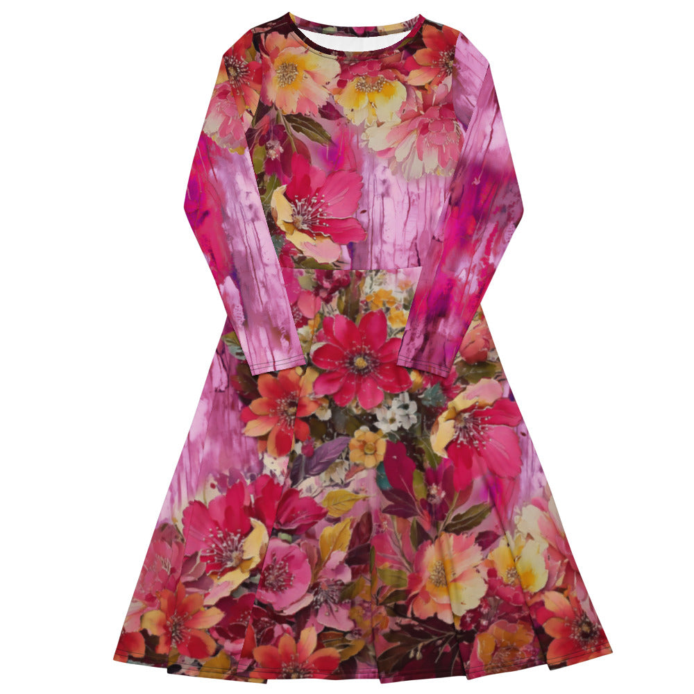 All-over print long sleeve midi dress 318