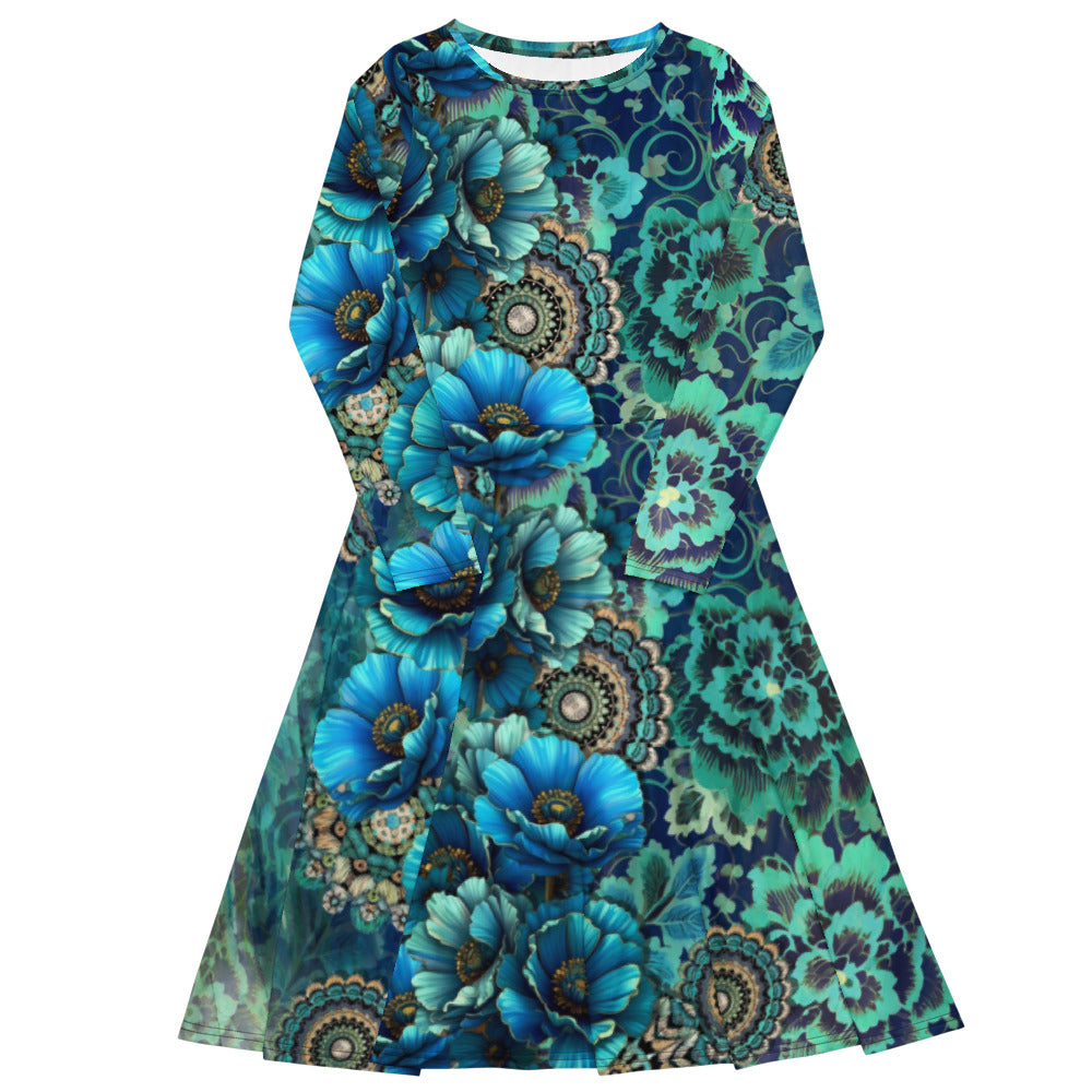 All-over print long sleeve midi dress 317E