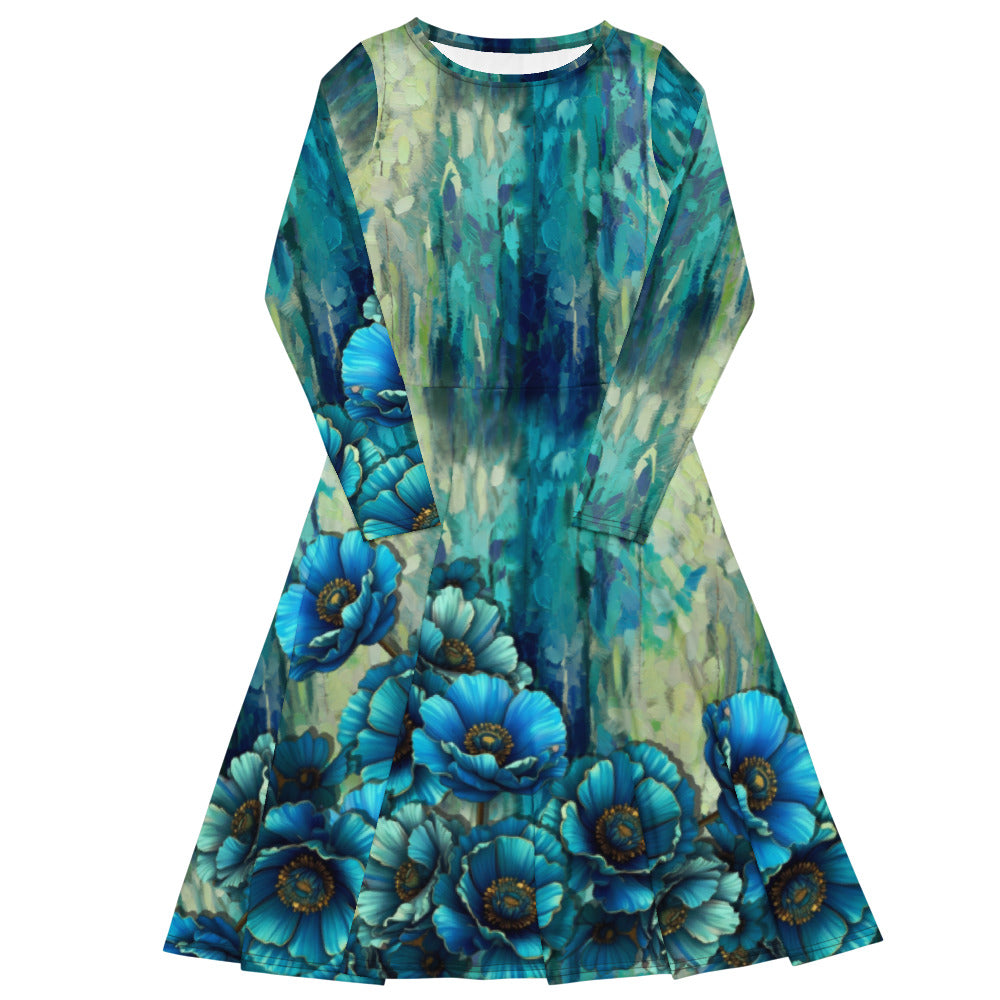 All-over print long sleeve midi dress 317F