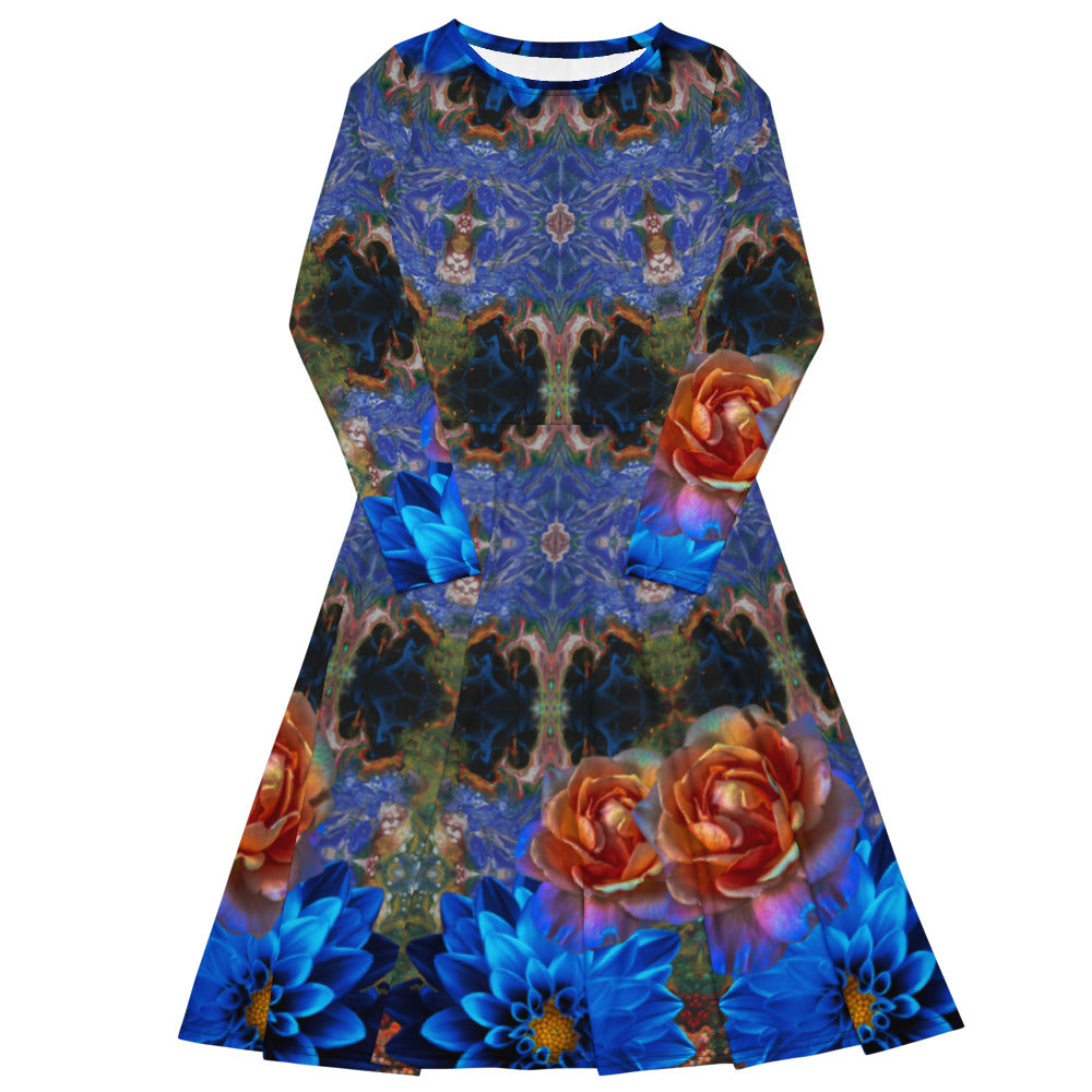 All-over print long sleeve midi dress 326kl1