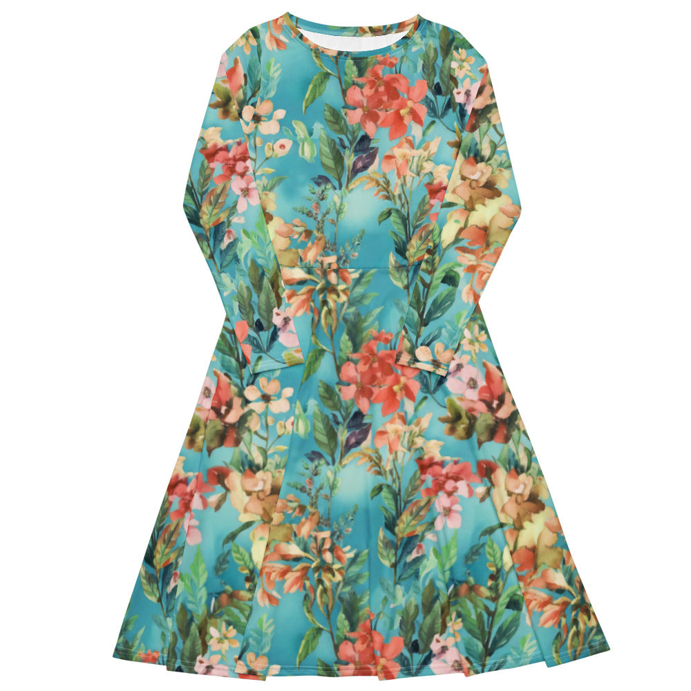 All-over print long sleeve midi dress 319kl4