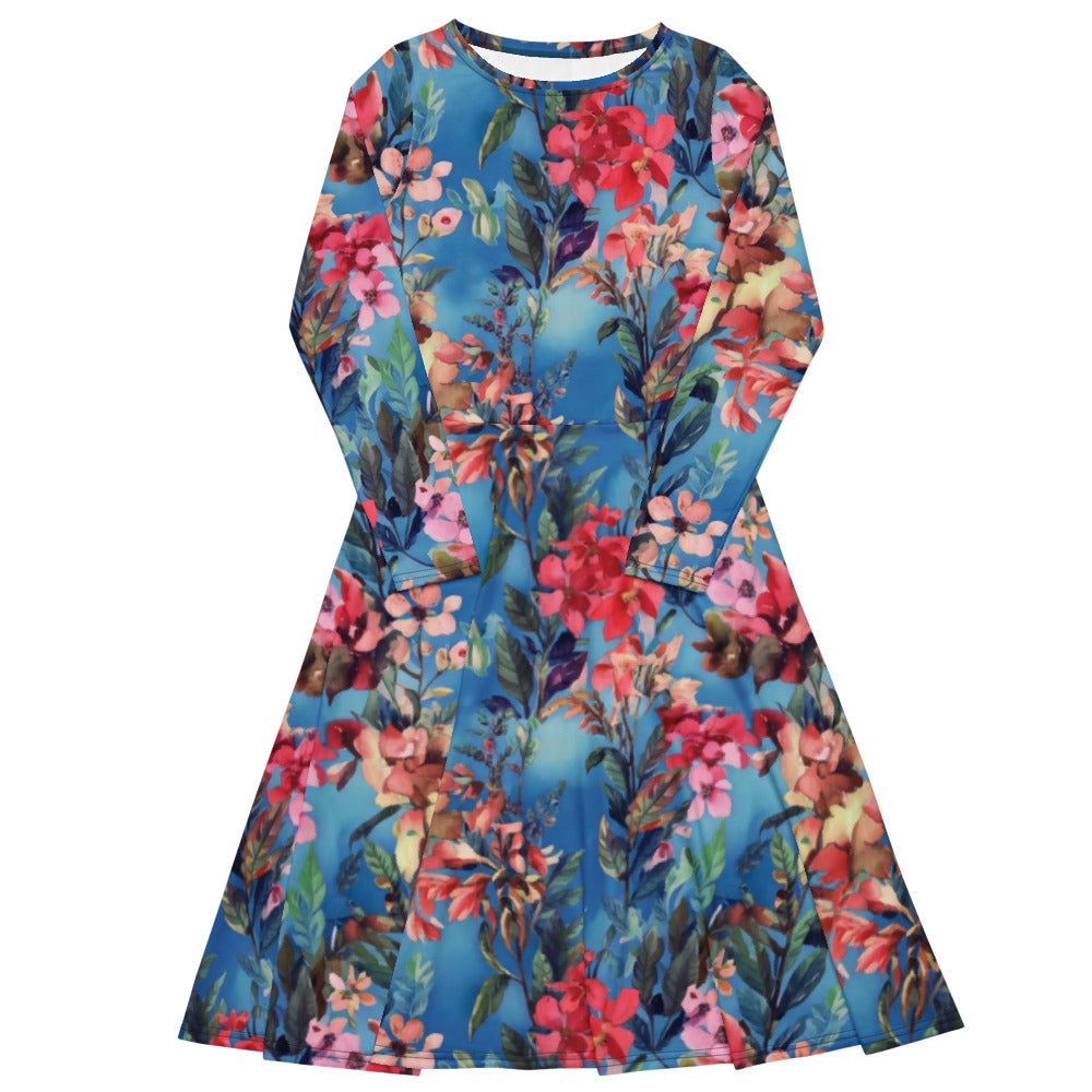 All-over print long sleeve midi dress 319kl5