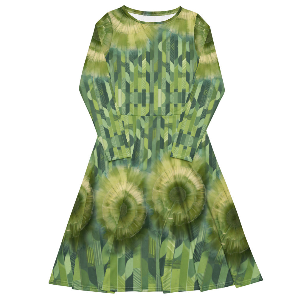 All-over print long sleeve midi dress 321kl1