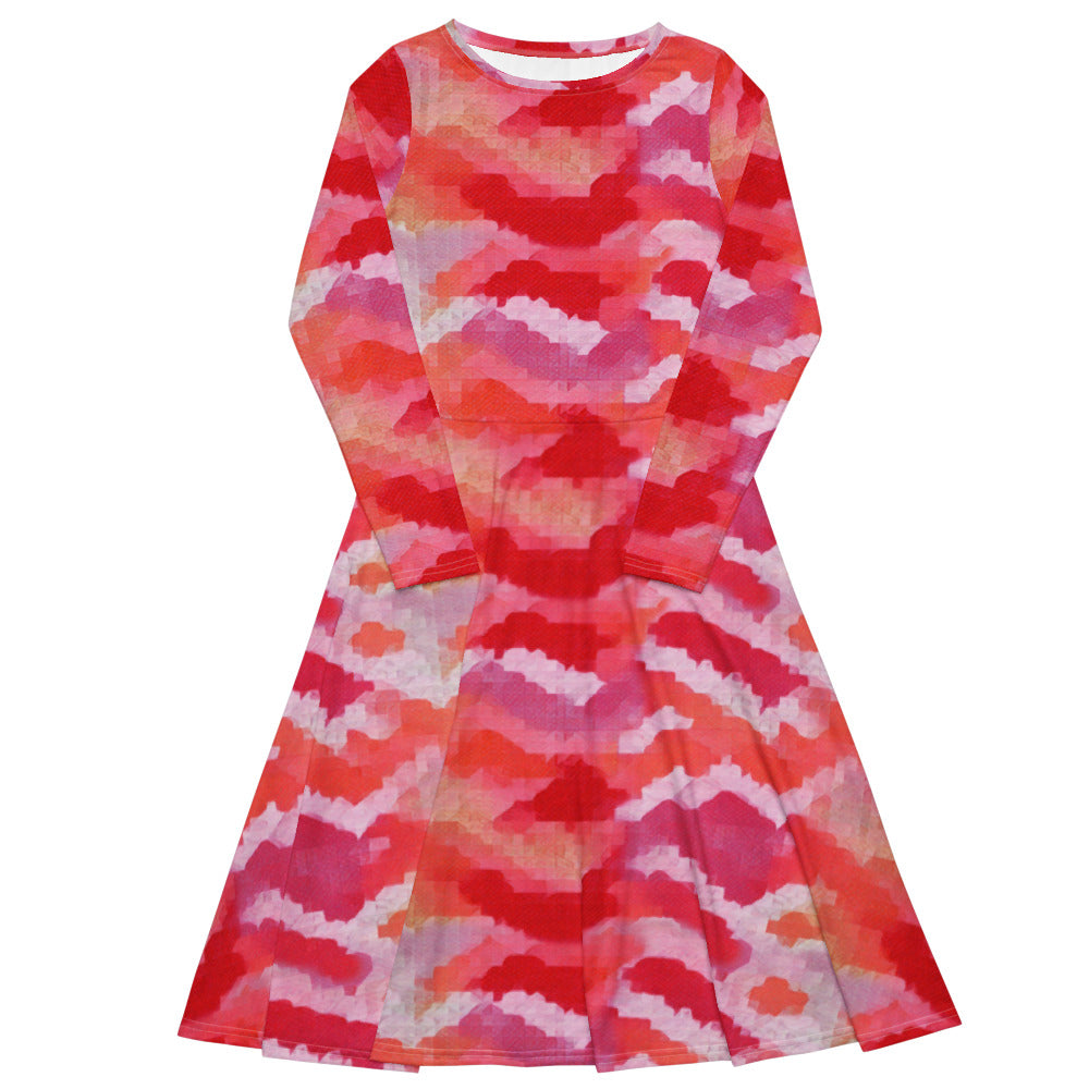 All-over print long sleeve midi dress 322kl2