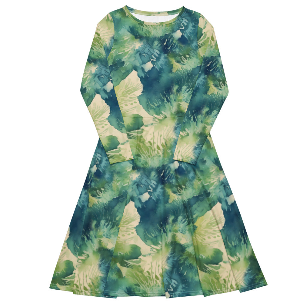 All-over print long sleeve midi dress 324kl1