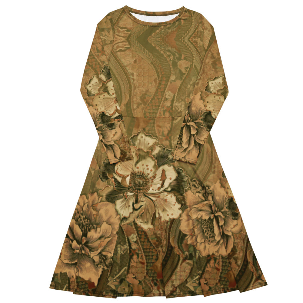 All-over print long sleeve midi dress 330kl5