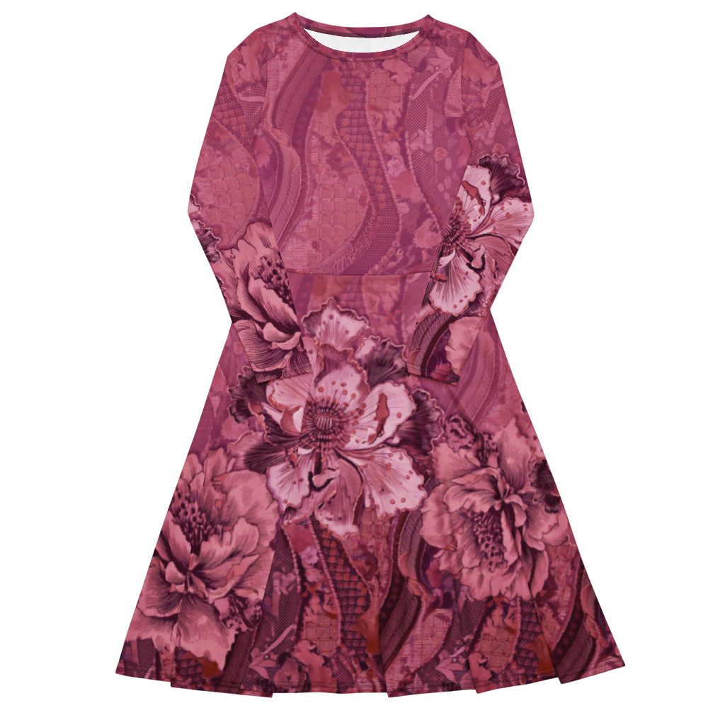 All-over print long sleeve midi dress 330kl2