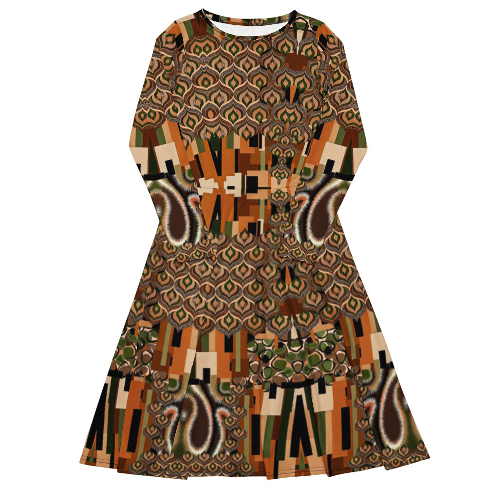 All-over print long sleeve midi dress 327kl1