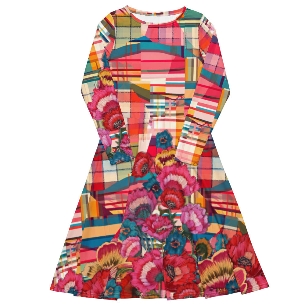 All-over print long sleeve midi dress 331kl1