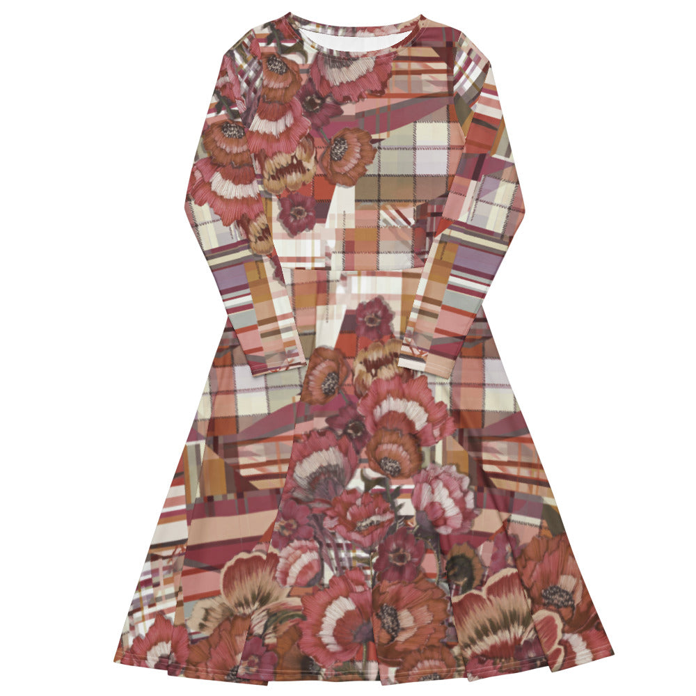 All-over print long sleeve midi dress 331kl5