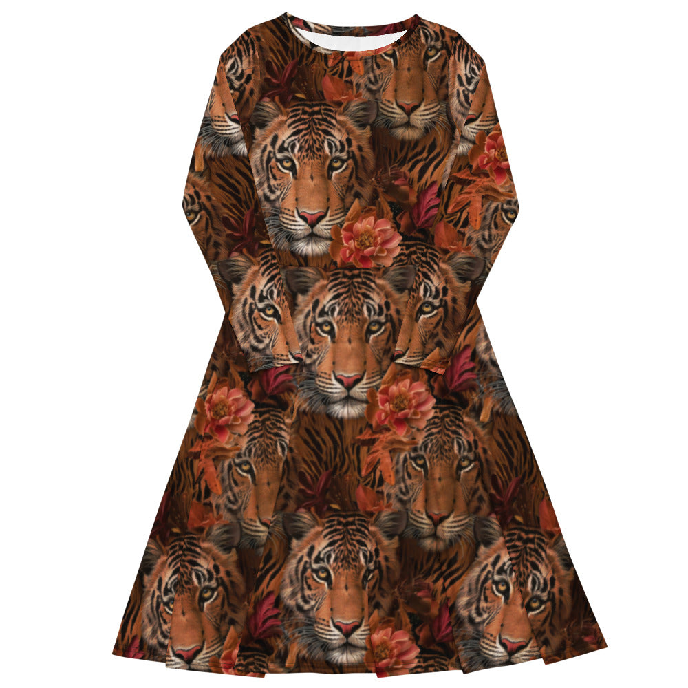 All-over print long sleeve midi dress 332