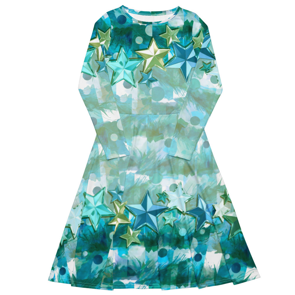 All-over print long sleeve midi dress 333kl2