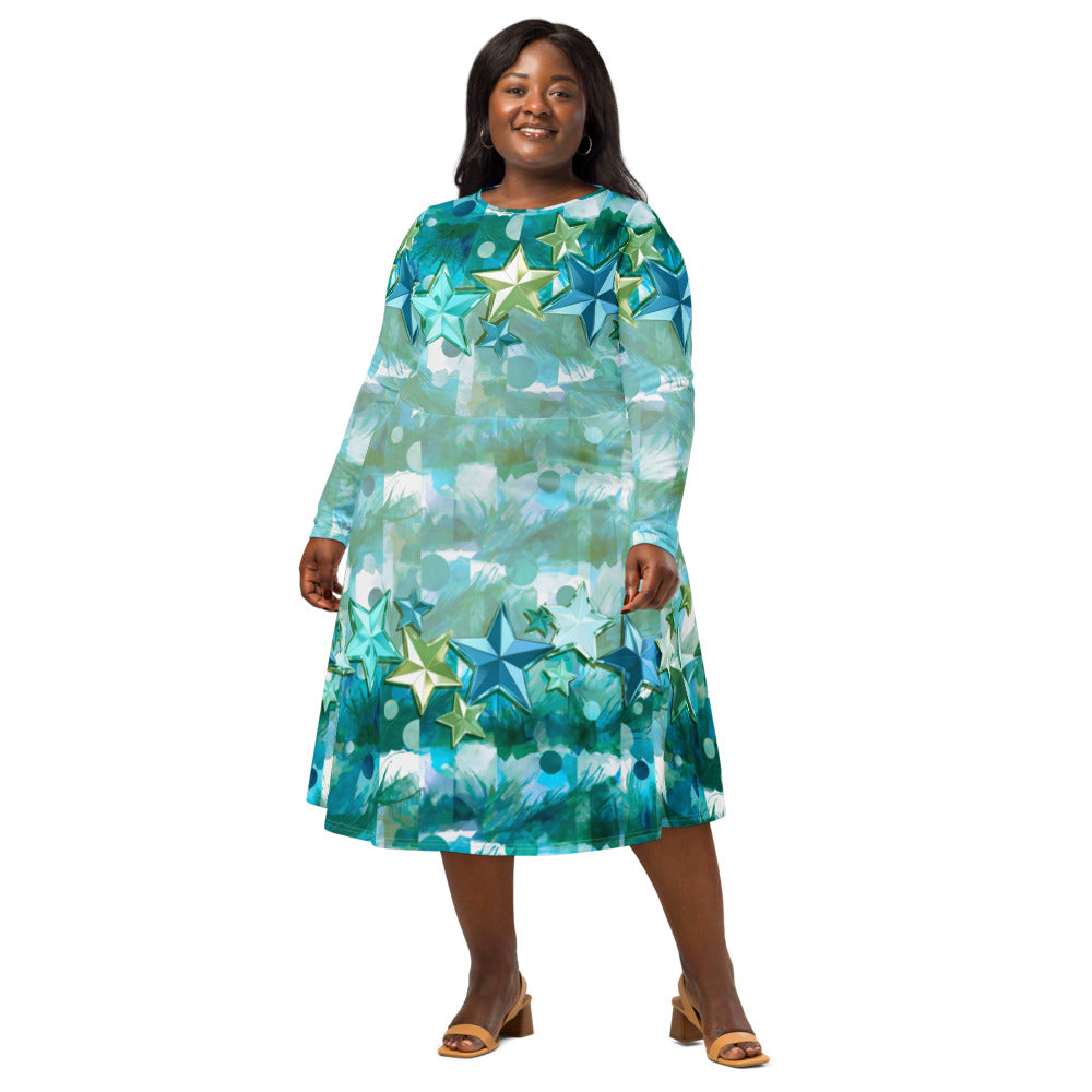 All-over print long sleeve midi dress 333kl2