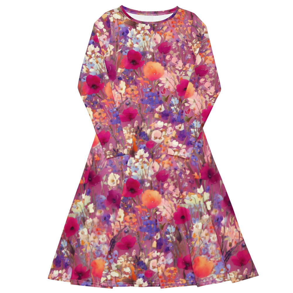 All-over print long sleeve midi dress 334