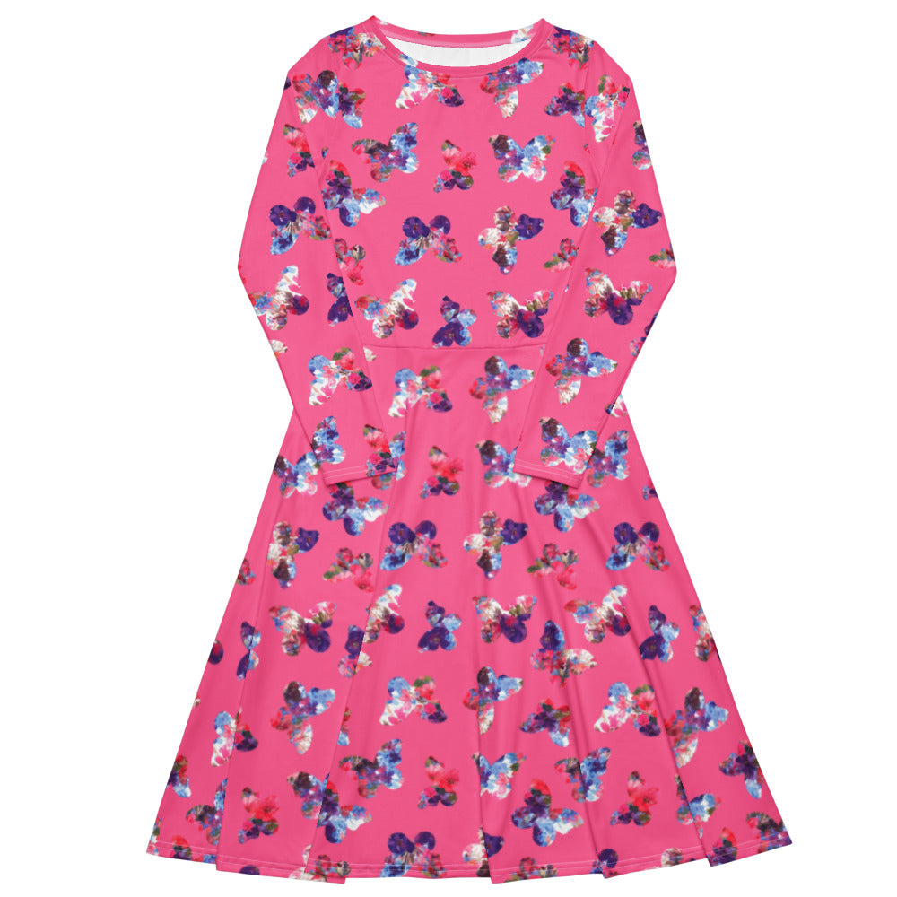 All-over print long sleeve midi dress 335kl1