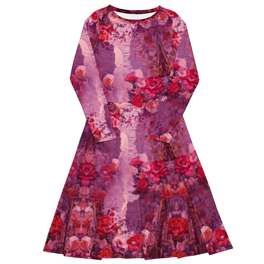 All-over print long sleeve midi dress 336kl2