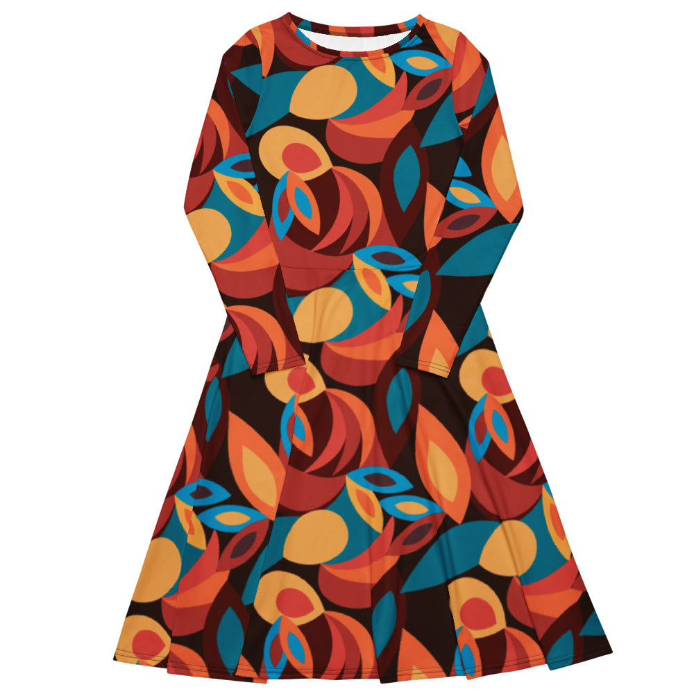 All-over print long sleeve midi dress 323kl1