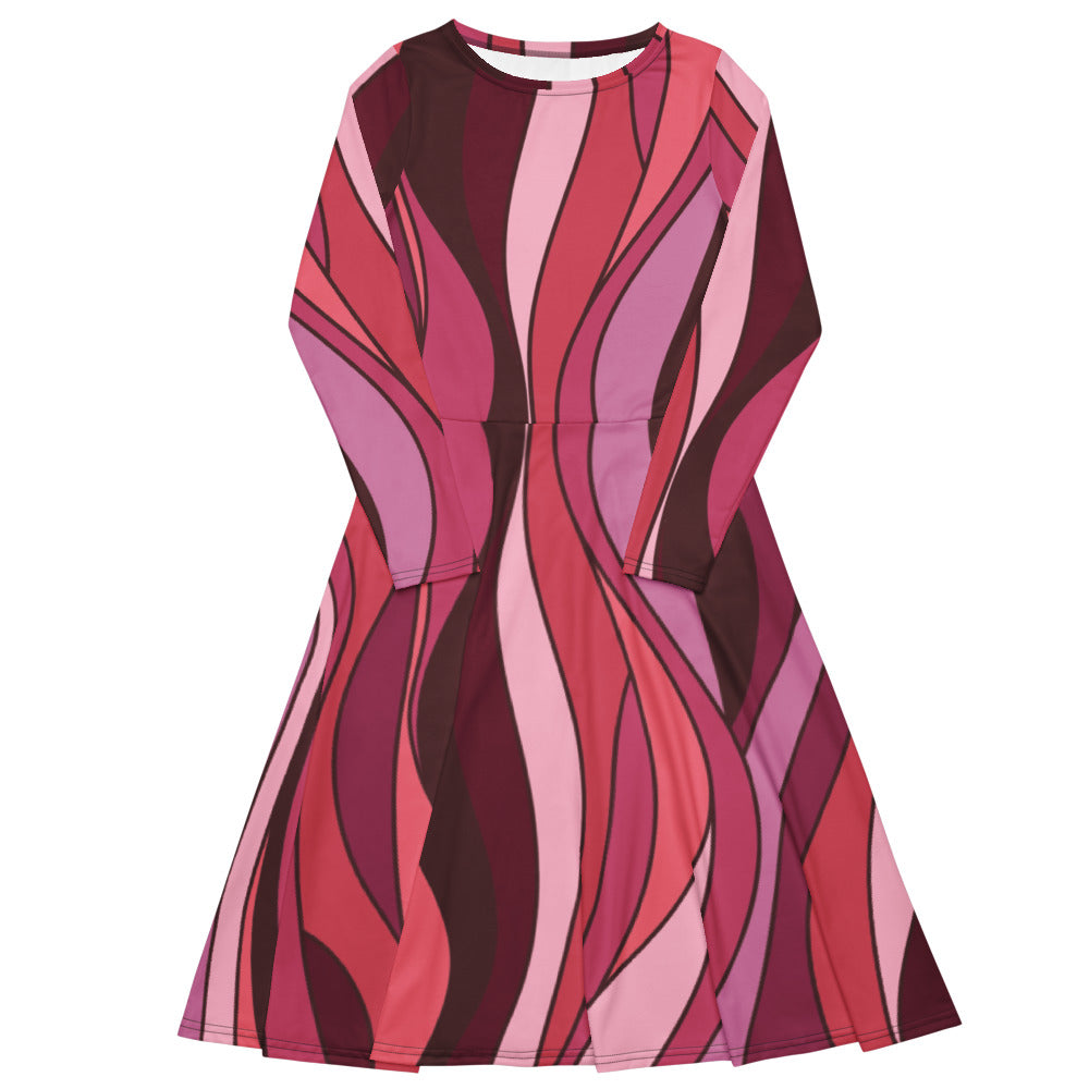 All-over print long sleeve midi dress 337kl1