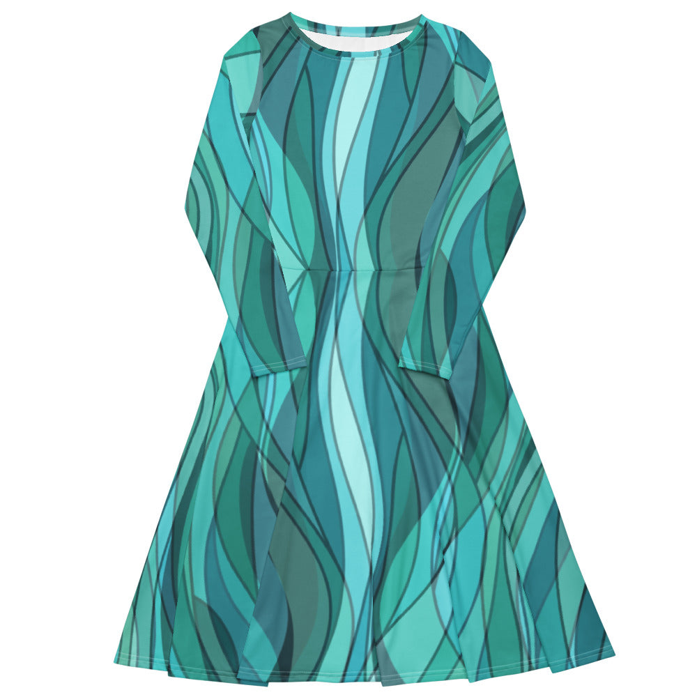 All-over print long sleeve midi dress 337Bkl2