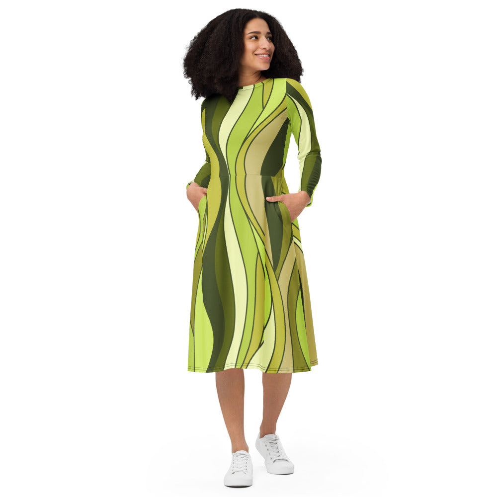 All-over print long sleeve midi dress 337kl5