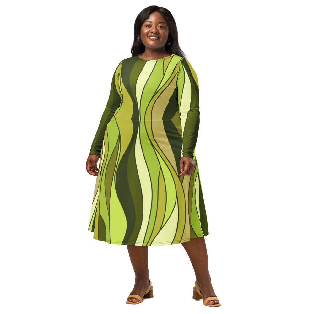 All-over print long sleeve midi dress 337kl5