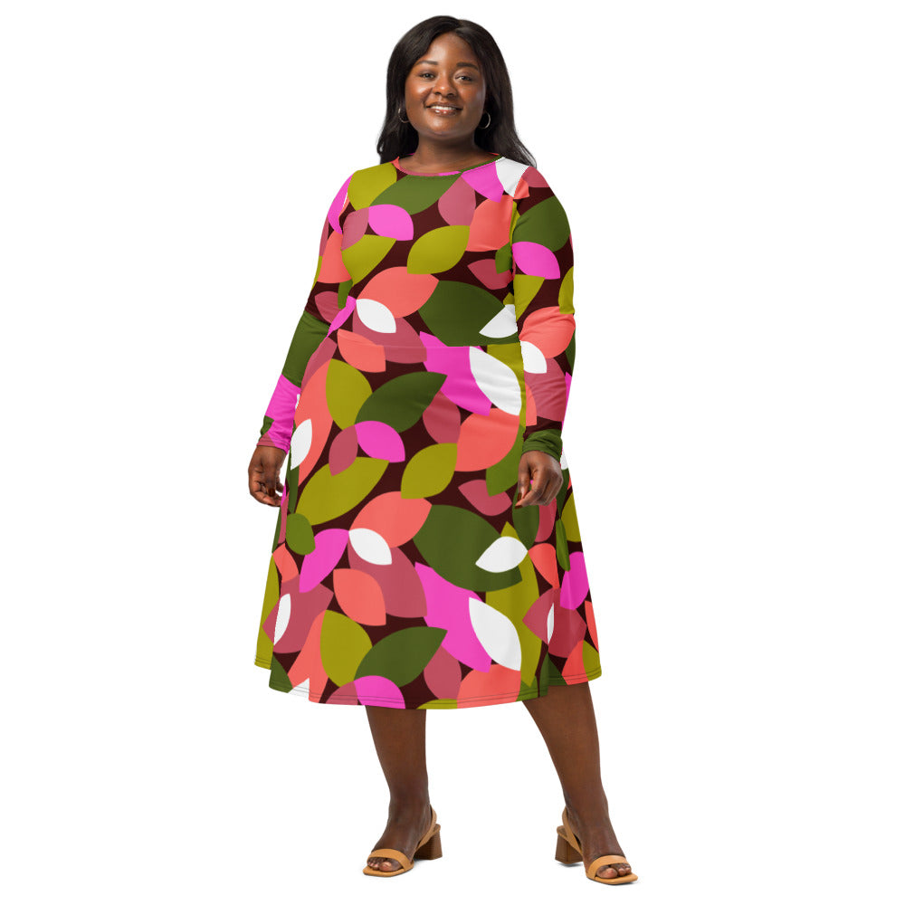 All-over print long sleeve midi dress 338kl3