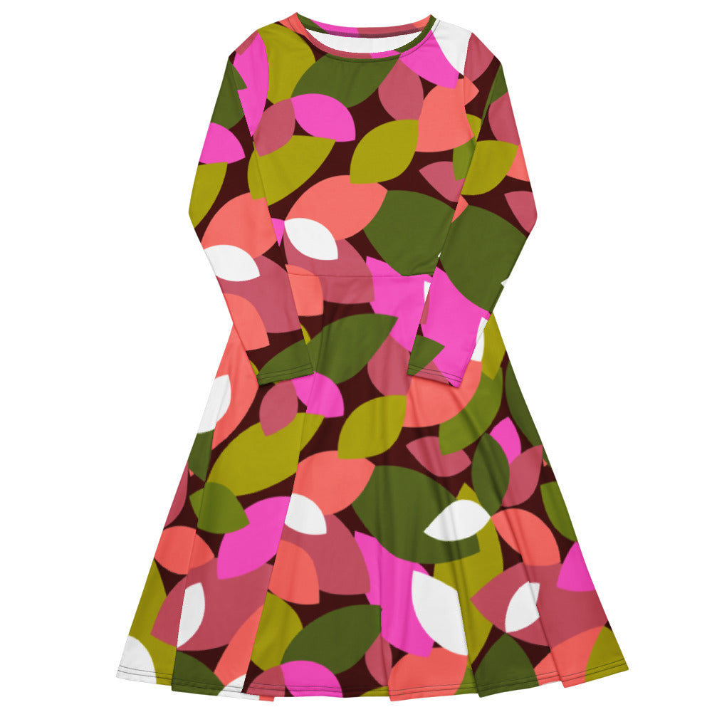 All-over print long sleeve midi dress 338kl3