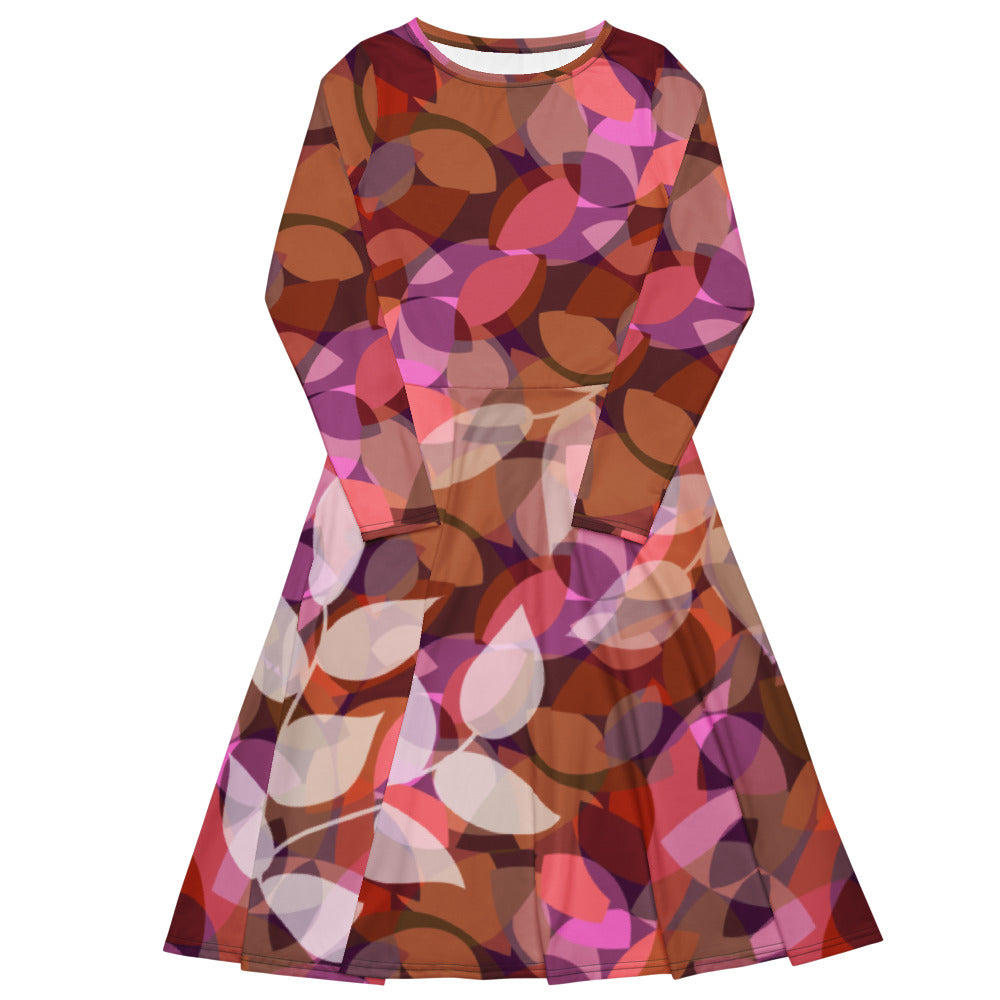 All-over print long sleeve midi dress 338Ckl2b