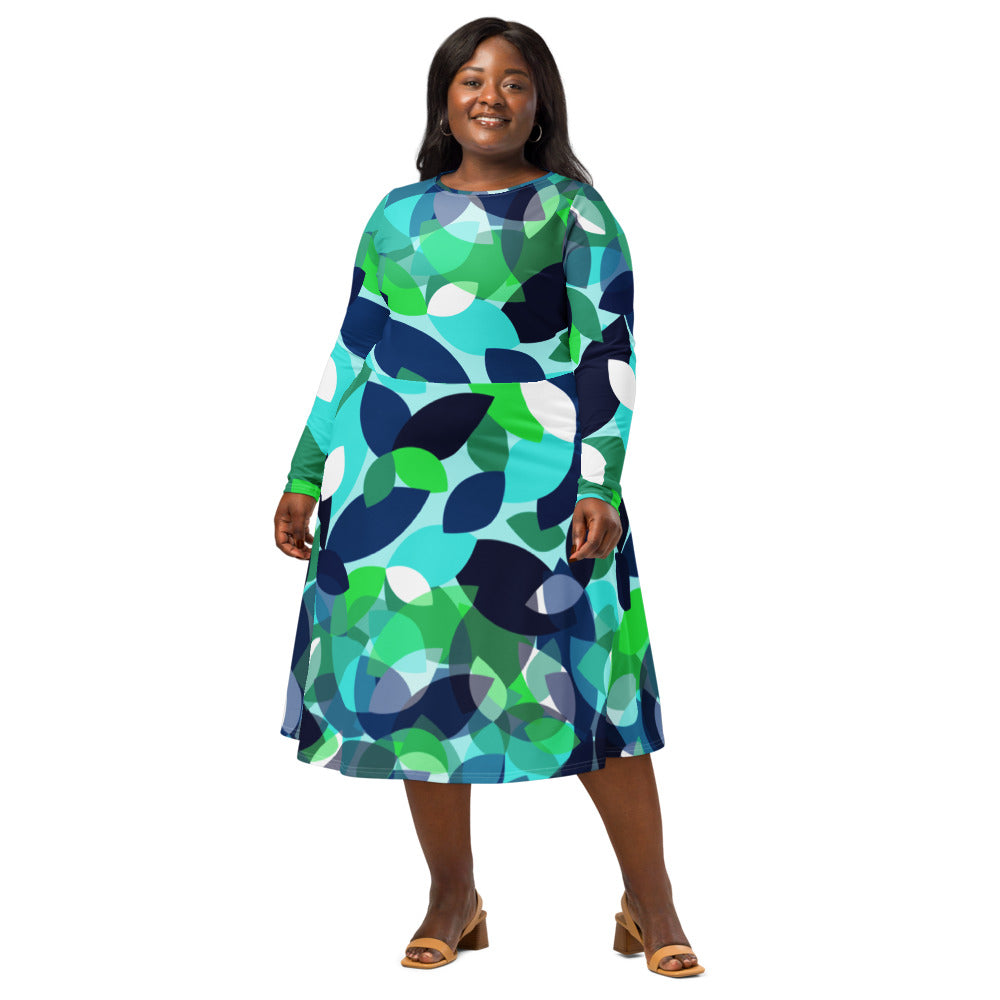 All-over print long sleeve midi dress 338Bkl4