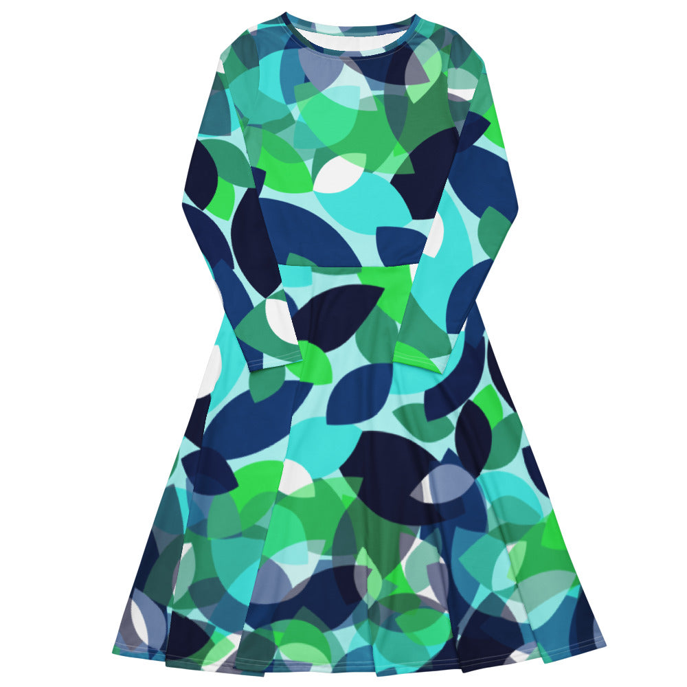 All-over print long sleeve midi dress 338Bkl4