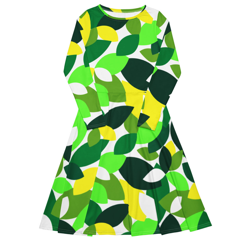 All-over print long sleeve midi dress 338kl1