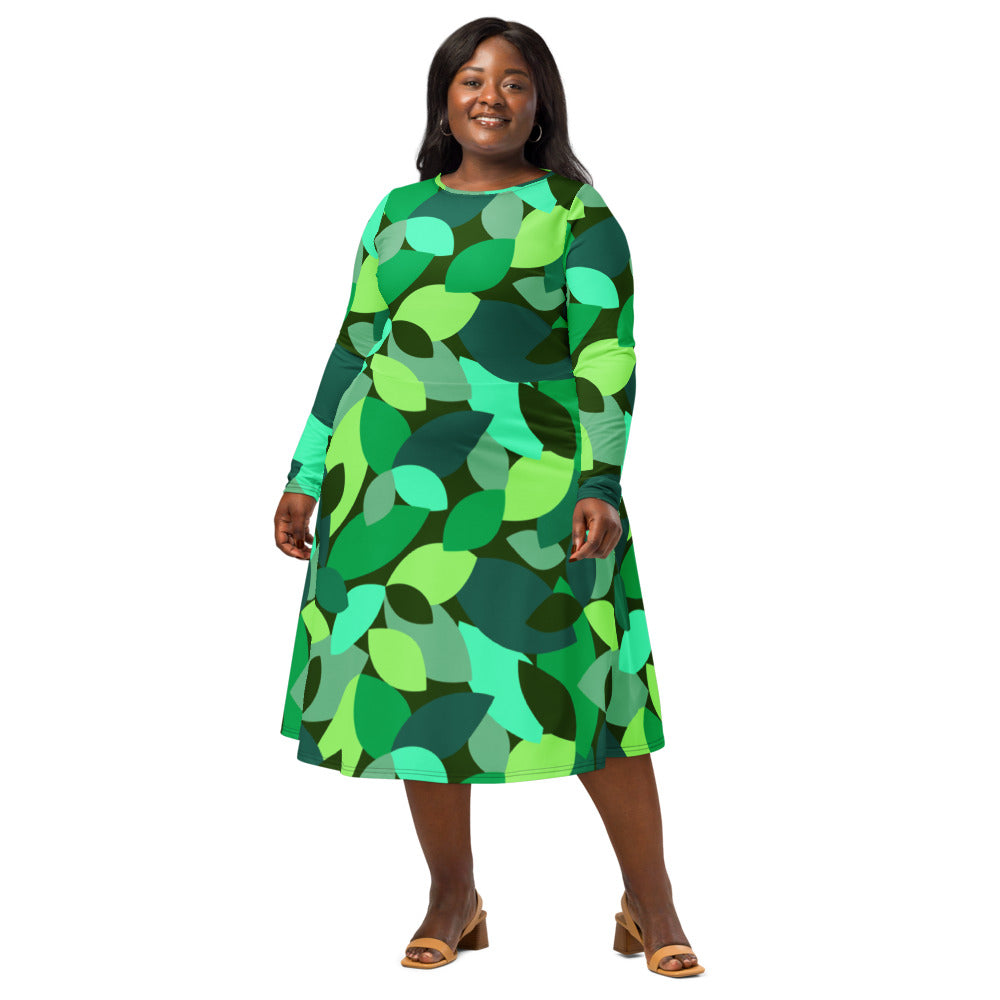 All-over print long sleeve midi dress 338kl4