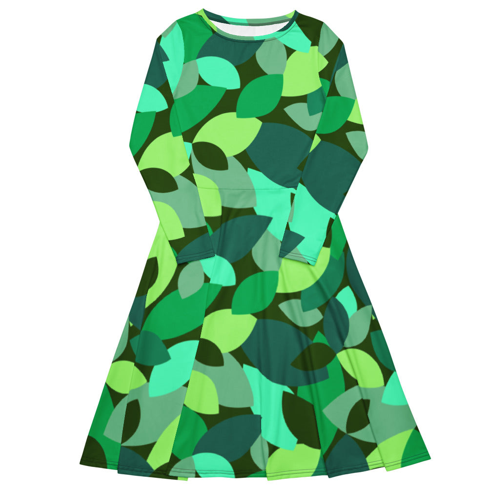 All-over print long sleeve midi dress 338kl4