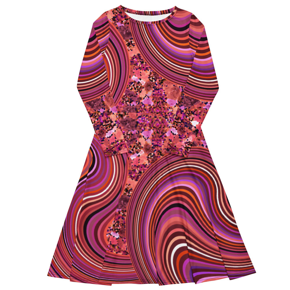 All-over print long sleeve midi dress 340kl5