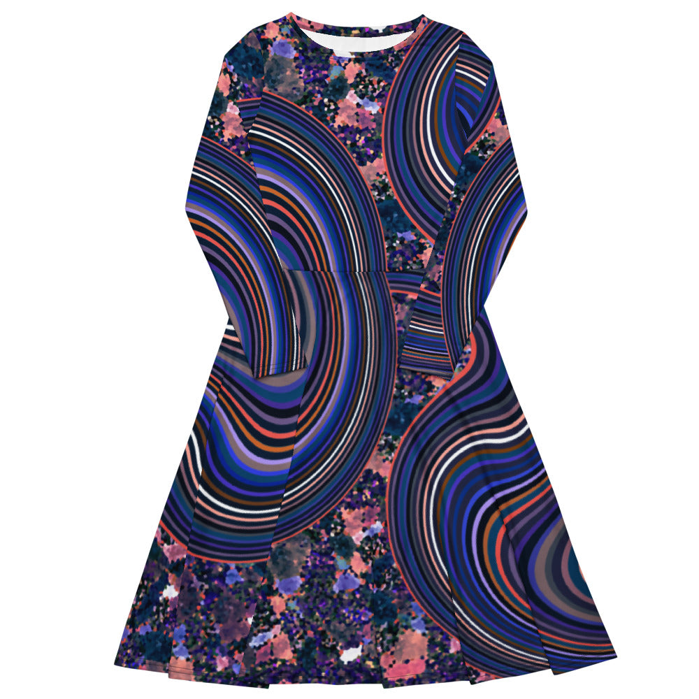 All-over print long sleeve midi dress 340kl3