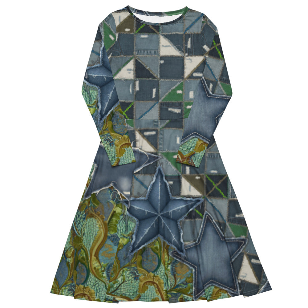 All-over print long sleeve midi dress 341kl1