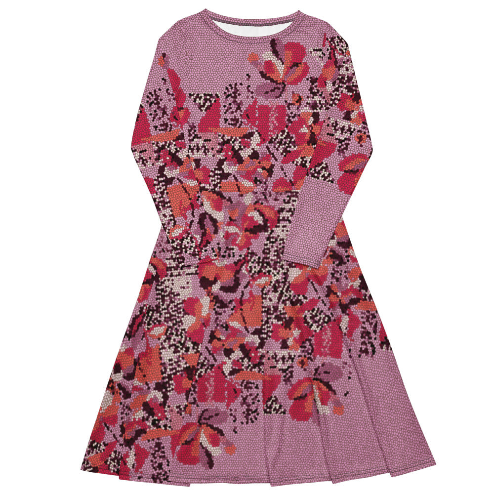 All-over print long sleeve midi dress 342kl2D