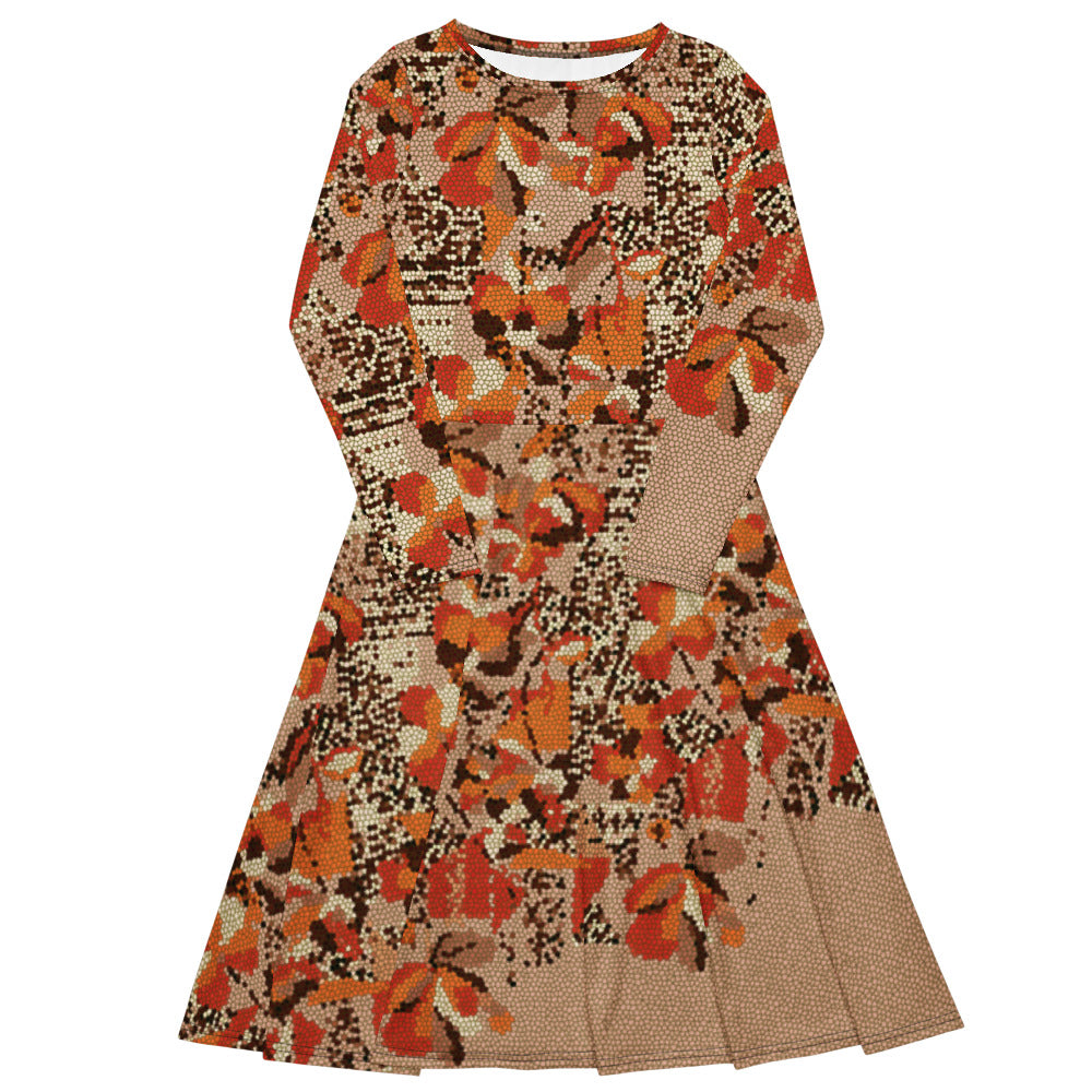 All-over print long sleeve midi dress 342kl3D