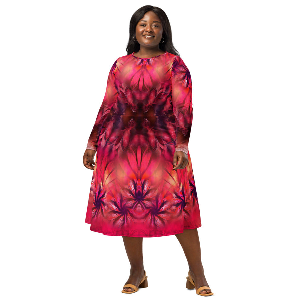 All-over print long sleeve midi dress 344kl1