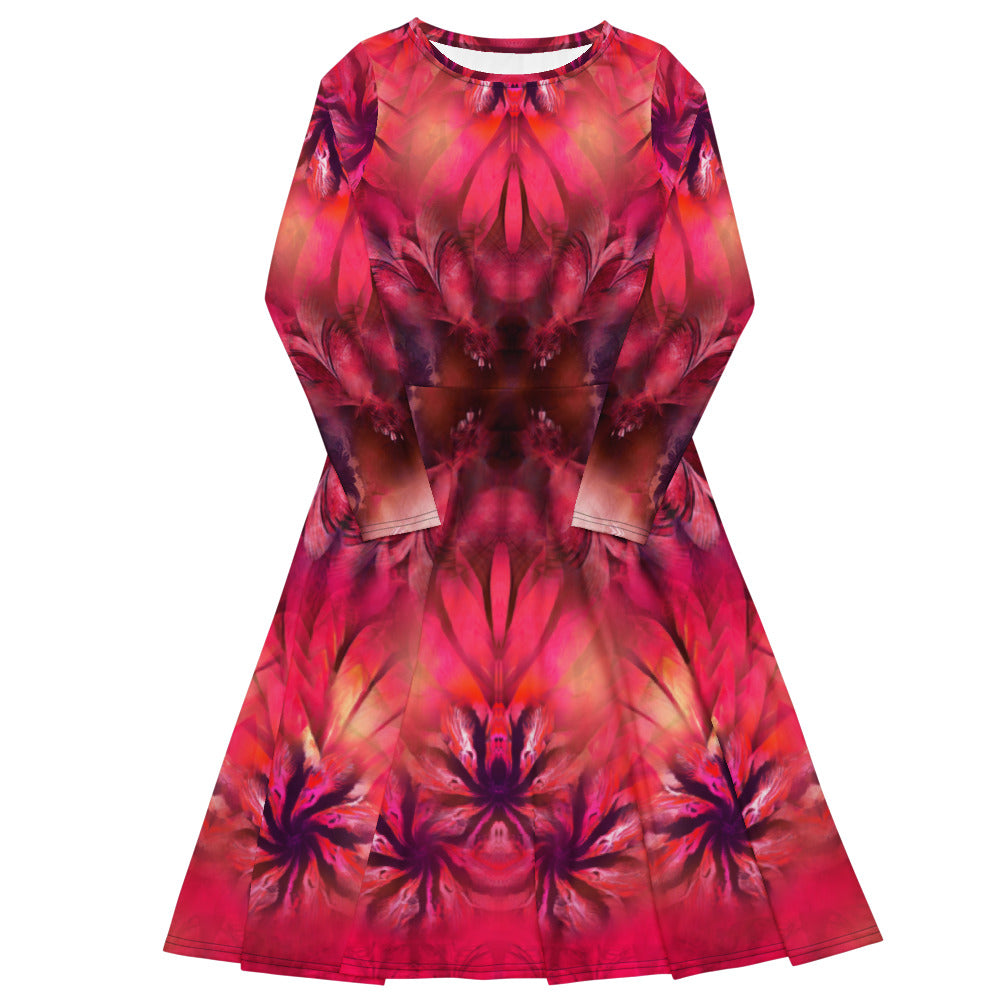 All-over print long sleeve midi dress 344kl1