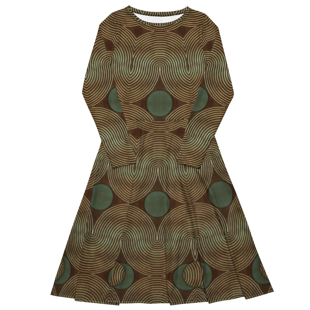 All-over print long sleeve midi dress 345Ckl3