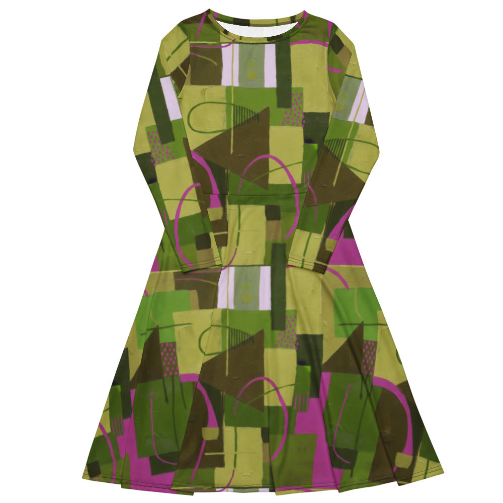 All-over print long sleeve midi dress 346kl2