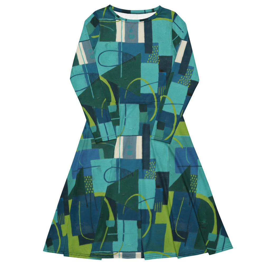 All-over print long sleeve midi dress 346kl1