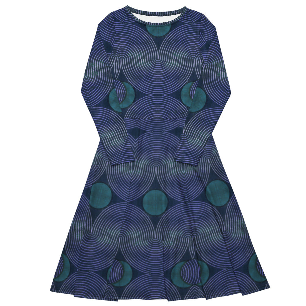 All-over print long sleeve midi dress 345Ckl4
