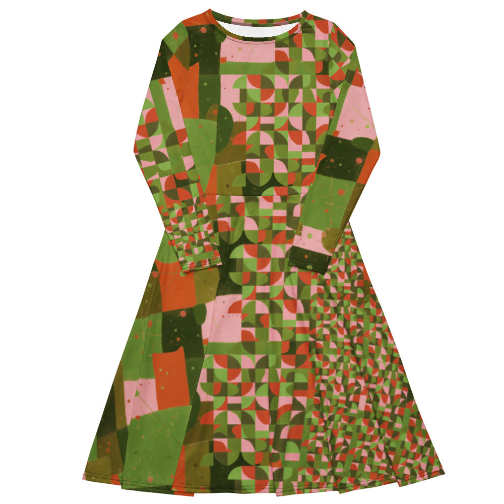 All-over print long sleeve midi dress 347Bkl6