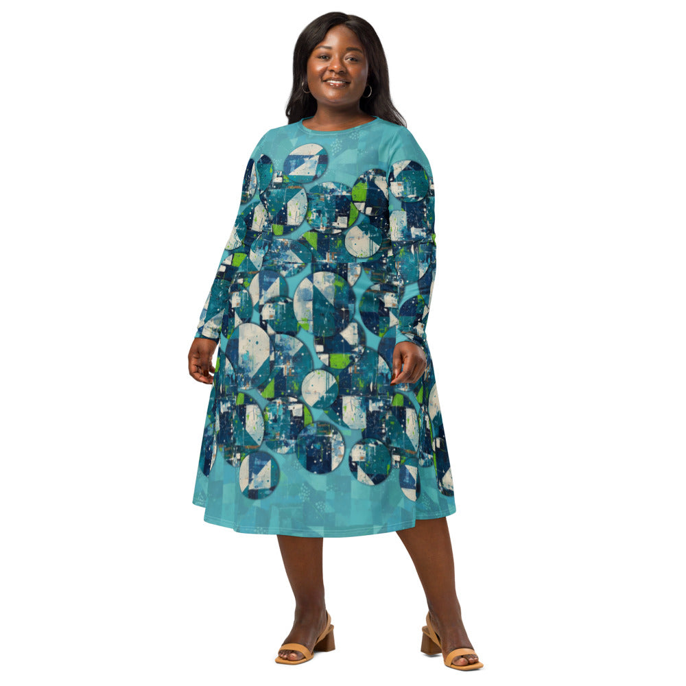 All-over print long sleeve midi dress 348kl1