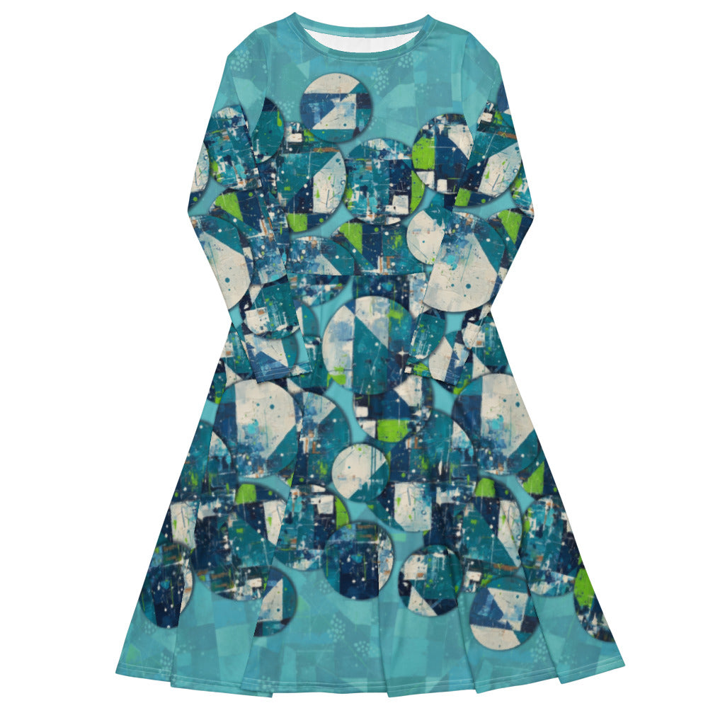 All-over print long sleeve midi dress 348kl1